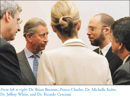 From left to right: Dr. Brian Berman, Prince Charles, Dr. Michelle Kohn, Dr. Jeffrey White, and Dr. Ricardo Cruciani